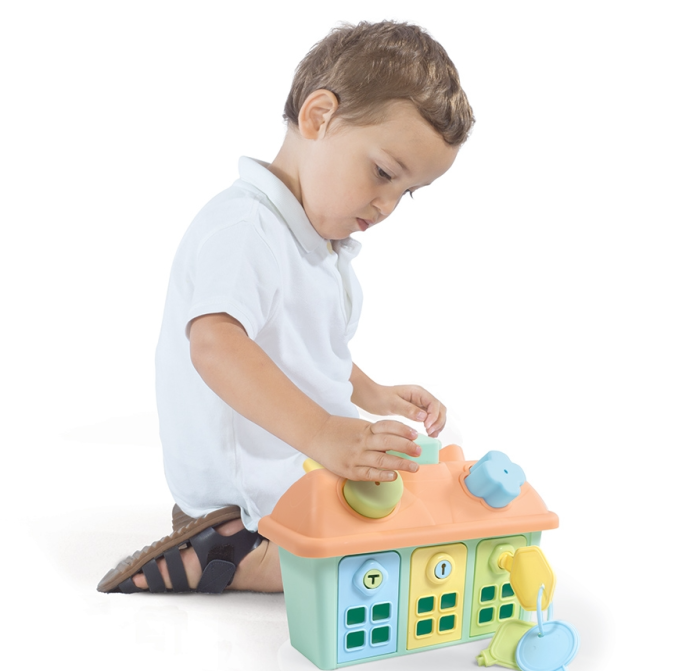 Jucarie bebelusi, Sortator tip Casuta, cu forme si chei, Pastel - Dolu [3]
