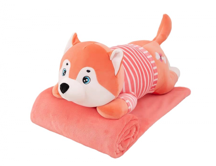 Jucarie de plus cu paturica inclusa, Catel jucaus, roz [3]