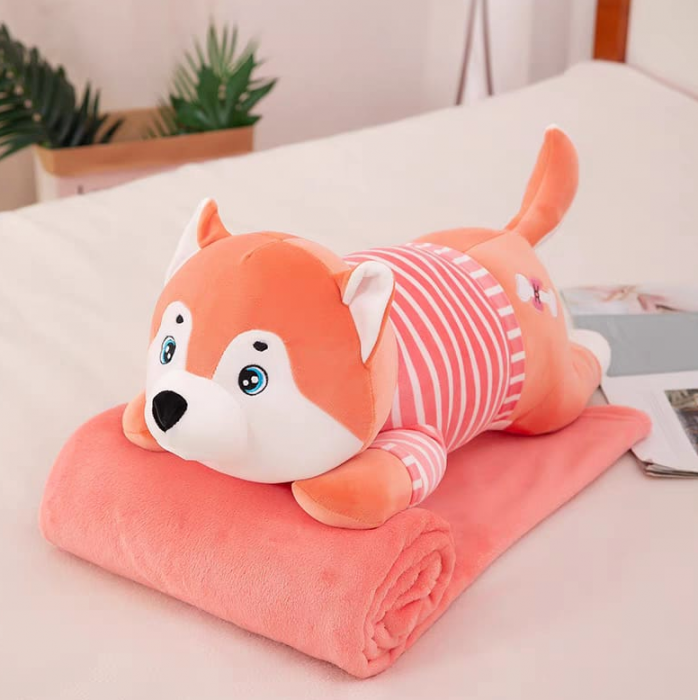 Jucarie de plus cu paturica inclusa, Catel jucaus, roz [1]