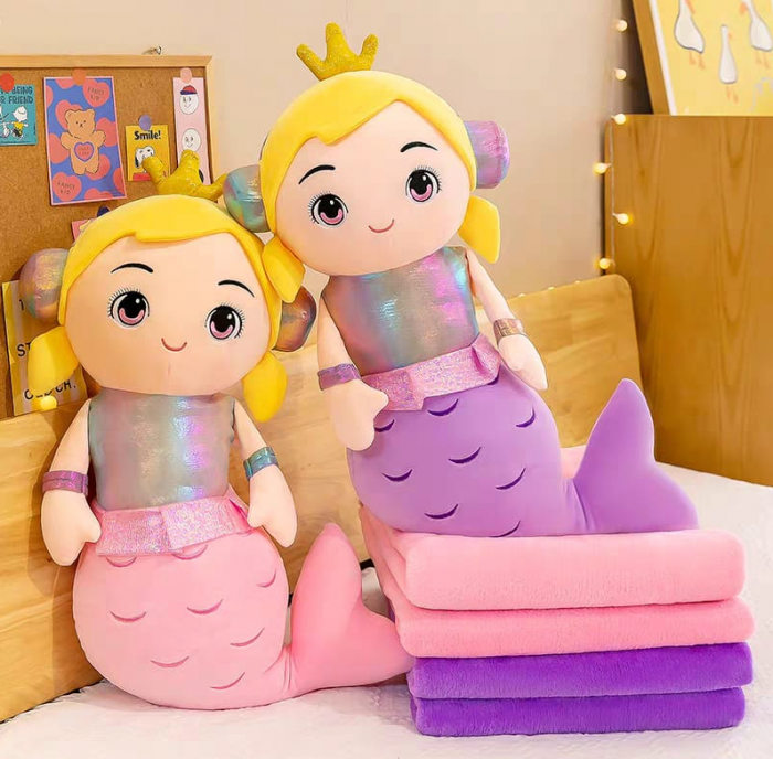 Jucarie de plus cu paturica inclusa, Sirena, roz [4]