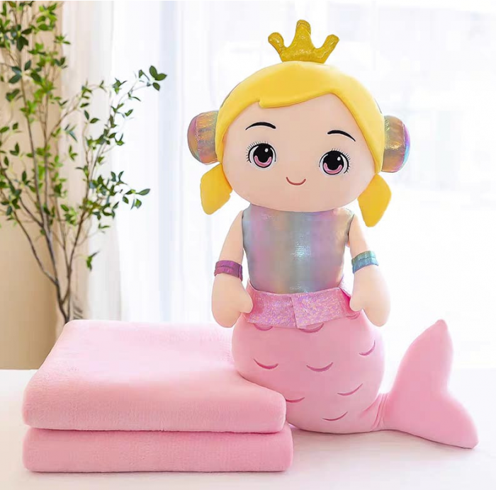 Jucarie de plus cu paturica inclusa, Sirena, roz [3]