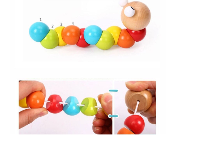 Jucarie din lemn, Montessori, tip Omida pe ata [2]