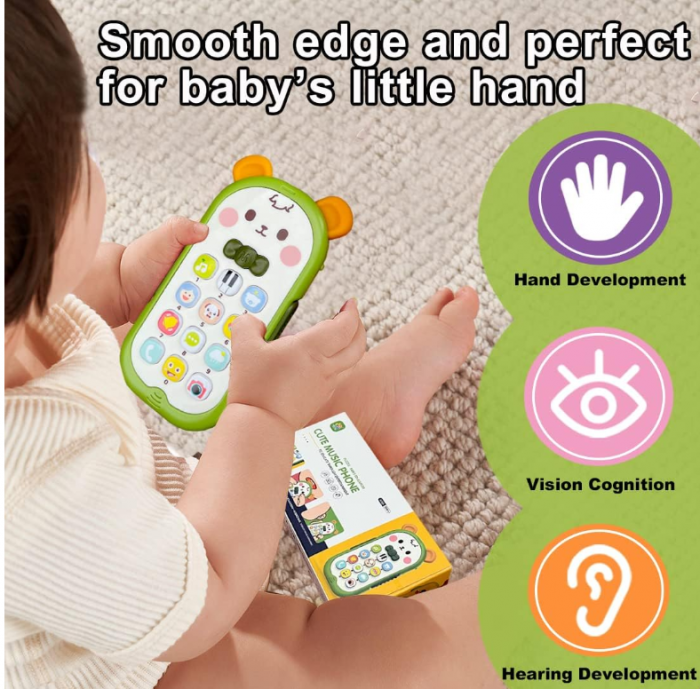 Jucarie Interactiva tip Telefon, model de ursulet, cu sunete si lumini, Parti din silicon pentru dentitie [3]