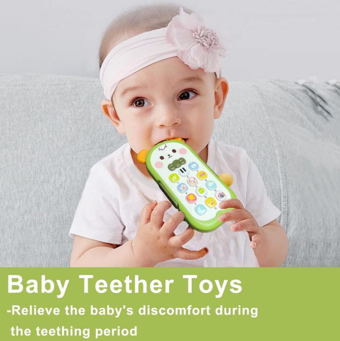 Jucarie Interactiva tip Telefon, model de ursulet, cu sunete si lumini, Parti din silicon pentru dentitie [6]