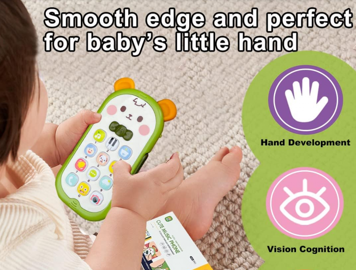 Jucarie Interactiva tip Telefon, model de ursulet, cu sunete si lumini, Parti din silicon pentru dentitie [2]