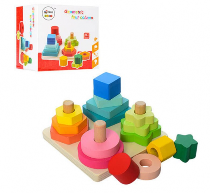 Jucarie Montessori, 4 in 1, Forme geometrice de stivuit si invatat culori [1]