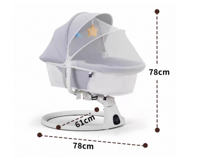 Leagan Electric, Balansoar si patut pentru bebelusi , 3 Trepte Balans, Muzical, Conexiune Bluetooth, Telecomanda, Jucarii de Plus, Cu Acoperis Rabatabil si Plasa insecte [4]