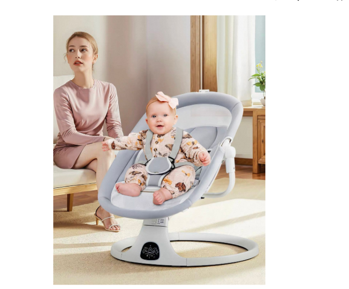 Leagan Electric, Balansoar si patut pentru bebelusi , 3 Trepte Balans, Muzical, Conexiune Bluetooth, Telecomanda, Jucarii de Plus, Cu Acoperis Rabatabil si Plasa insecte [6]