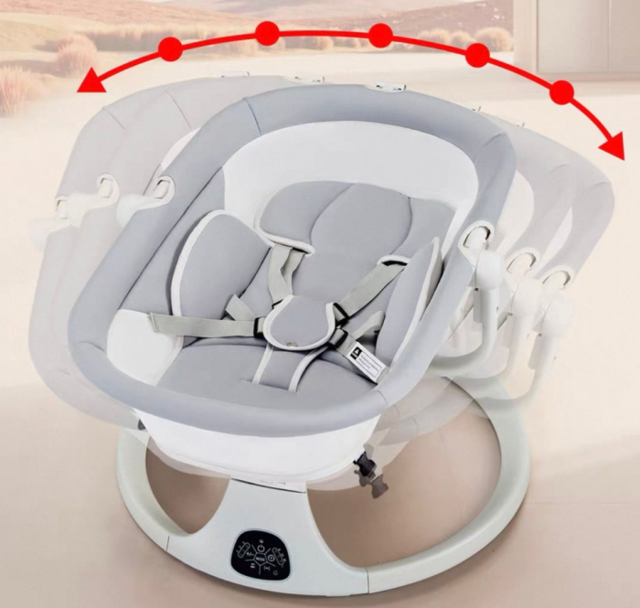 Leagan Electric, Balansoar si patut pentru bebelusi , 3 Trepte Balans, Muzical, Conexiune Bluetooth, Telecomanda, Jucarii de Plus, Cu Acoperis Rabatabil si Plasa insecte, Bej [4]