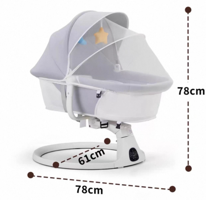 Leagan Electric, Balansoar si patut pentru bebelusi , 3 Trepte Balans, Muzical, Conexiune Bluetooth, Telecomanda, Jucarii de Plus, Cu Acoperis Rabatabil si Plasa insecte, Bej [9]