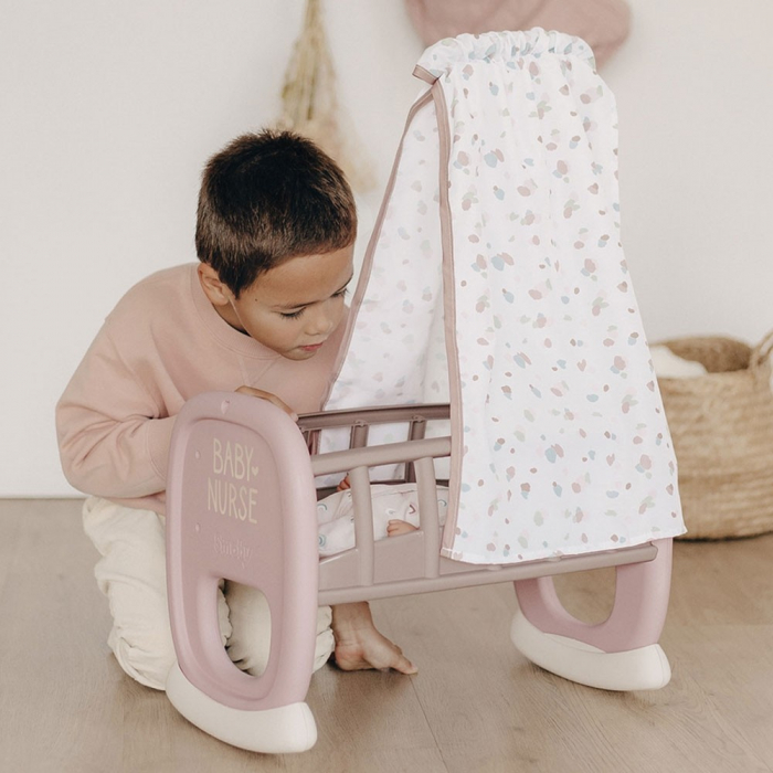 Leagan pentru papusa Smoby Baby Nurse Cradle maro cu baldachin [6]