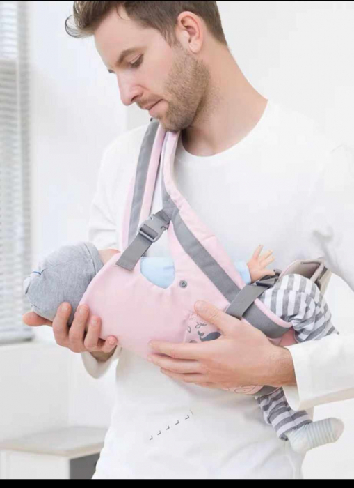 Marsupiu Ergonomic pentru Bebe, cu Scaunel, 3-25 Kg, All Season,Bubu-Still®, Bumbac,10 Pozitii, roz [3]