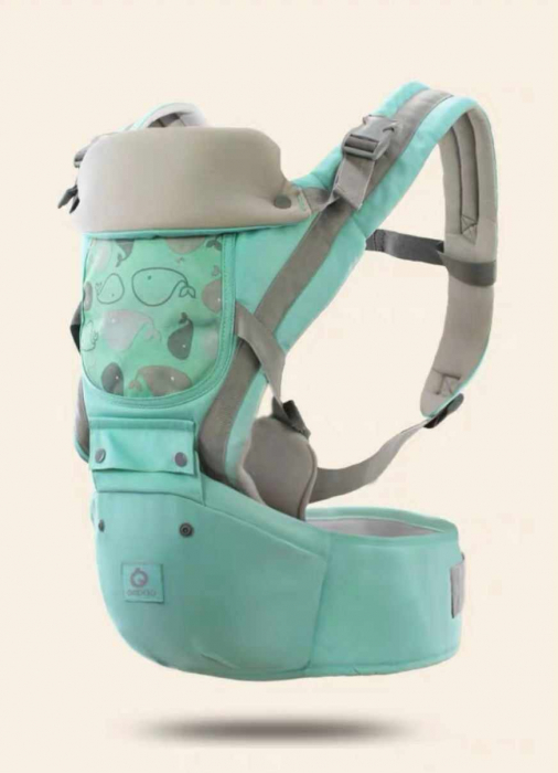 Marsupiu Ergonomic pentru Bebe, cu Scaunel, 3-25 Kg, All Season, Bubu-Still®, Bumbac, 10 Pozitii, vernil deschis [8]