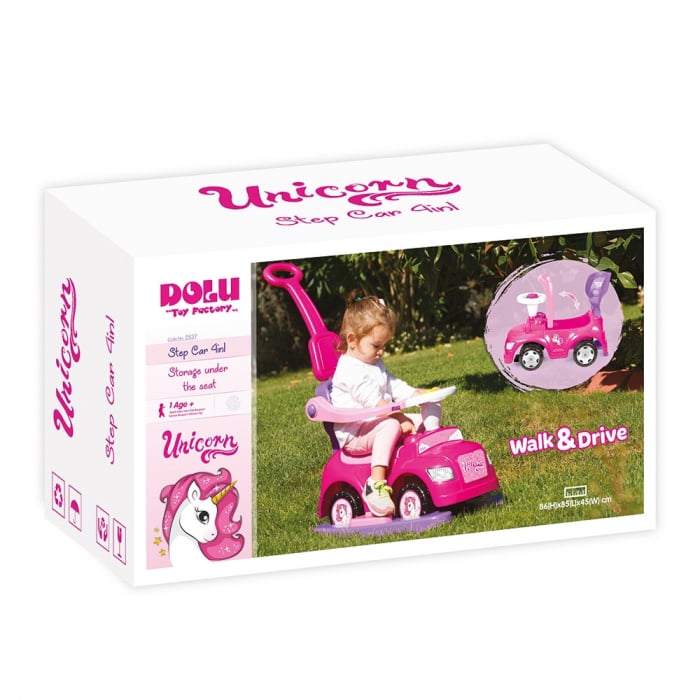 Masinuta 4:1, Fara Pedale, Cu Maner, Unicorn 30x40x69 Cm, Dolu [5]