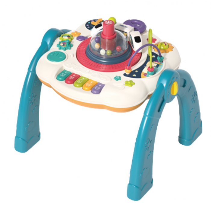 Masuta interactiva, muzicala, 2 in 1, cu 2 fete, centru de activitati pentru copii, pian, volan, labirint, ceas, trenulet si fata cu masa pentru LEGO si 30 piese [6]