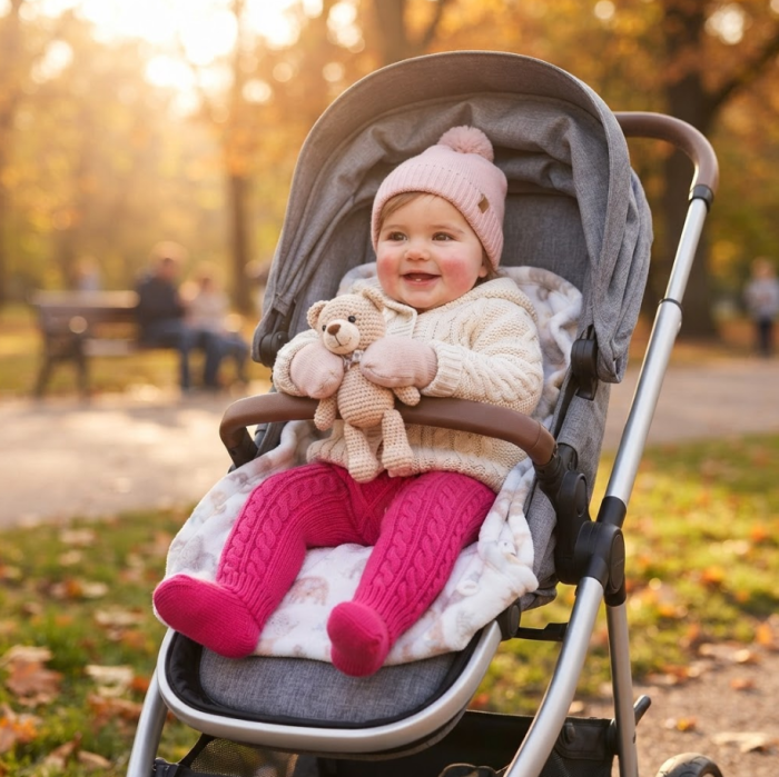 Pantaloni tricotati pentru bebeluși, cu model împletit și botoșei integrați, roz magenta [3]