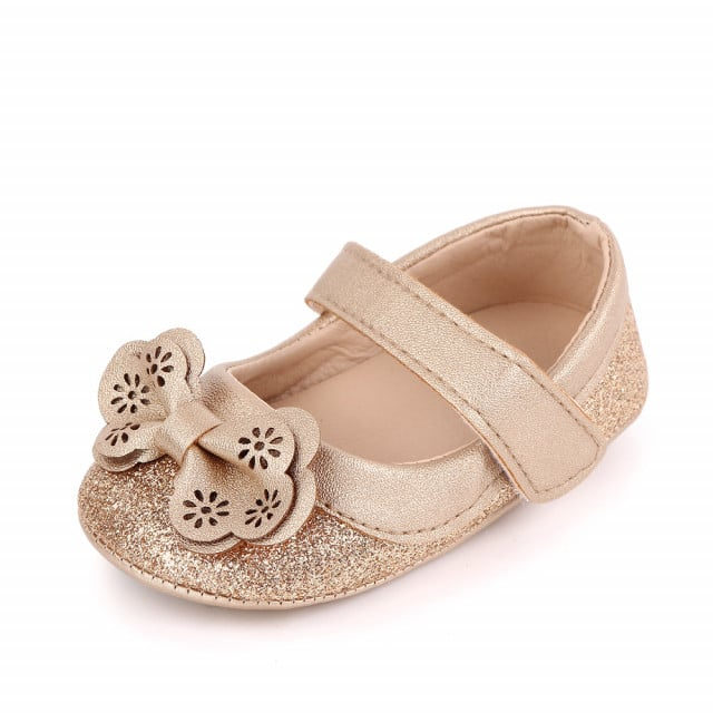 Pantofiori aurii cu sclipici si fundita [2]