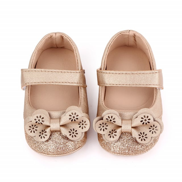 Pantofiori aurii cu sclipici si fundita [3]