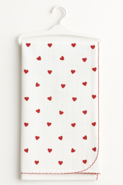 Păturica muselină pentru bebeluși, model inimioare rosii [2]