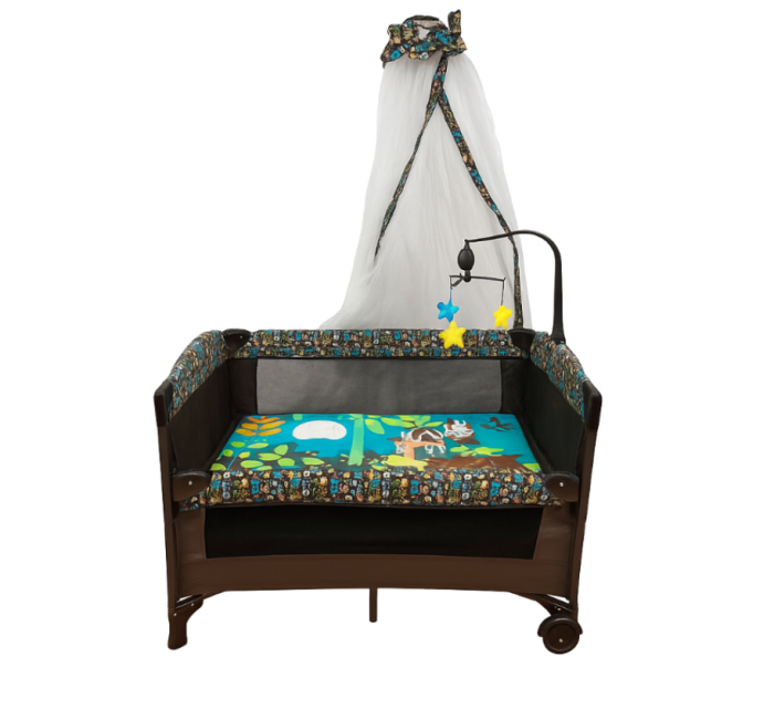 Patut bebe, 2 niveluri, cu laterala culisanta, baldachin cu suport inclus, masuta de infasat, multicolor [2]