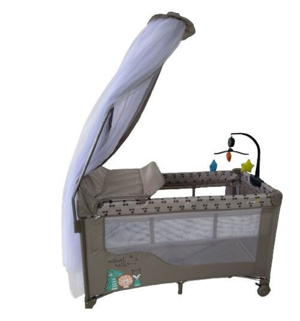 Patut bebelusi, L-Sun, cu laterala culisanta, pliabil, include masa de infasat, cu baldachin si jucarie carusel [4]