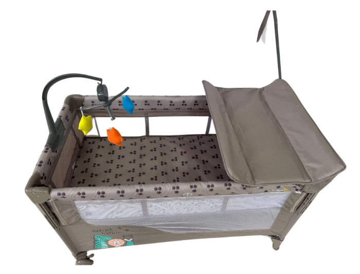 Patut bebelusi, L-Sun, cu laterala culisanta, pliabil, include masa de infasat, cu baldachin si jucarie carusel [7]