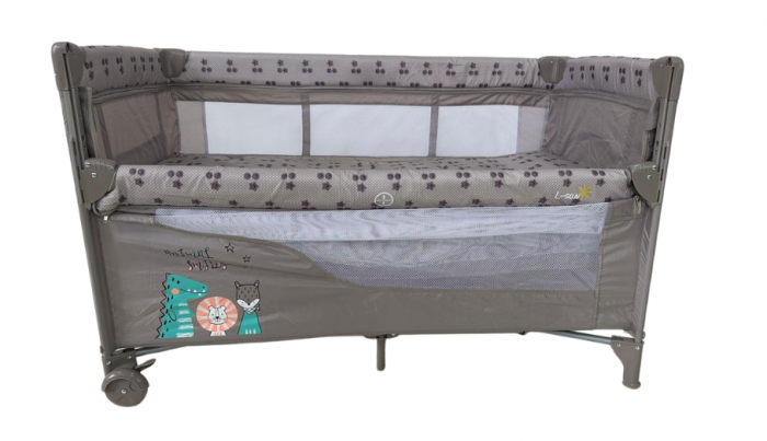 Patut bebelusi, L-Sun, cu laterala culisanta, pliabil, include masa de infasat, cu baldachin si jucarie carusel [9]