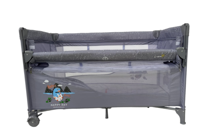 Patut bebelusi, L-Sun, cu laterala culisanta, pliabil, include masa de infasat, cu baldachin si jucarie carusel, Gri [4]