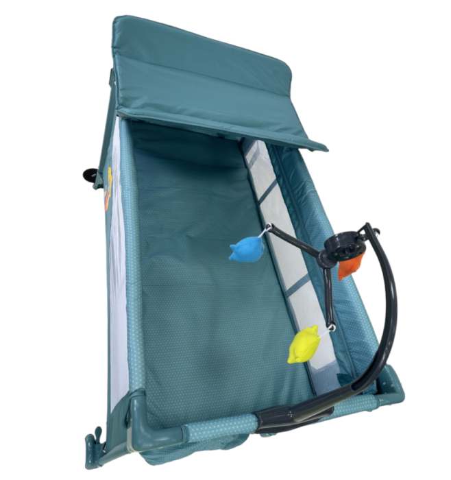 Patut bebelusi, L-Sun, cu laterala culisanta, pliabil, include masa de infasat, cu baldachin si jucarie carusel, Verde [3]