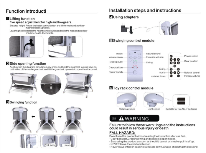 Patut copii, 3 in 1, transformabil in balansoar, Co-Sleeper, 5 trepte de inaltime, Carusel muzical inclus, Anticolici, Forma anatomica [7]