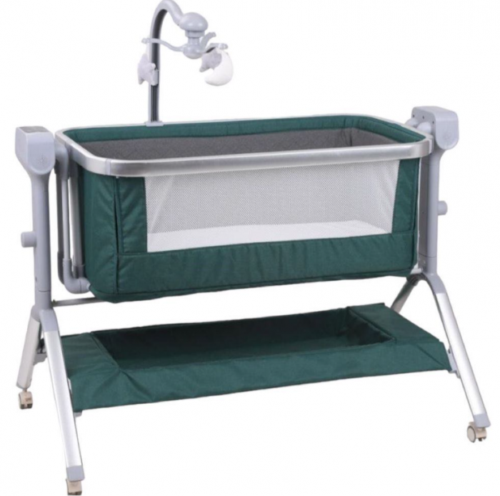 Patut copii, 3 in 1, transformabil in balansoar, Co-Sleeper, 5 trepte de inaltime, Carusel muzical inclus, Anticolici, Forma anatomica [2]