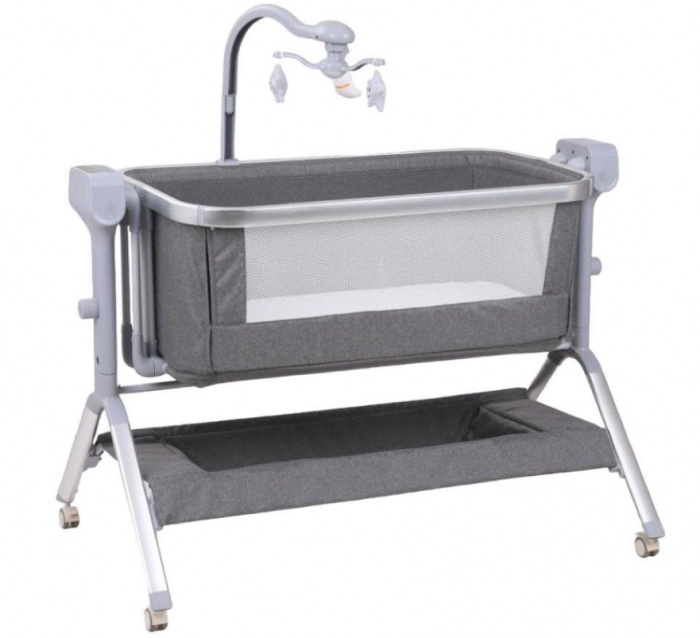 Patut copii, 3 in 1, transformabil in balansoar, Co-Sleeper, 5 trepte de inaltime, Carusel muzical inclus, Anticolici, Forma anatomica [5]