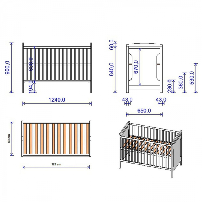 Patut copii din lemn Hubners Karly 120x60 cm alb [2]