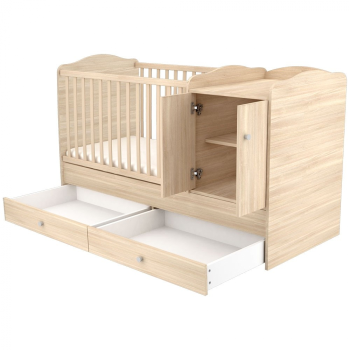 Patut copii transformabil din lemn cu 2 sertare Hubners Eva Maxi Kombi 120x70 cm natur [2]