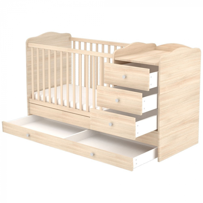 Patut copii transformabil din lemn cu 4 sertare Hubners Eva Kombi 120x60 cm natur [2]