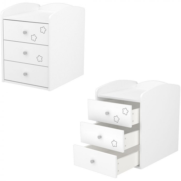 Patut copii transformabil din lemn cu 4 sertare Hubners Matei Kombi 120x60 cm alb cu stelute [4]