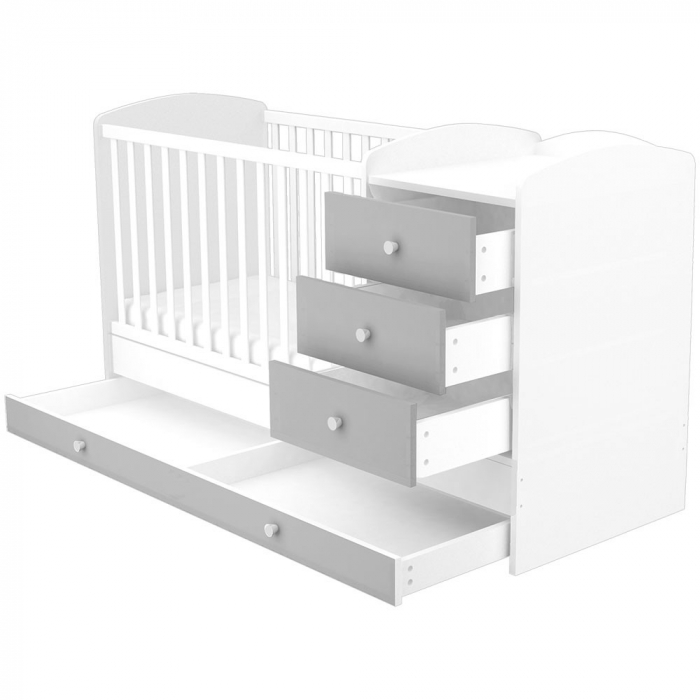 Patut copii transformabil din lemn cu 4 sertare Hubners Patrik Kombi 120x60 cm alb grafit [2]