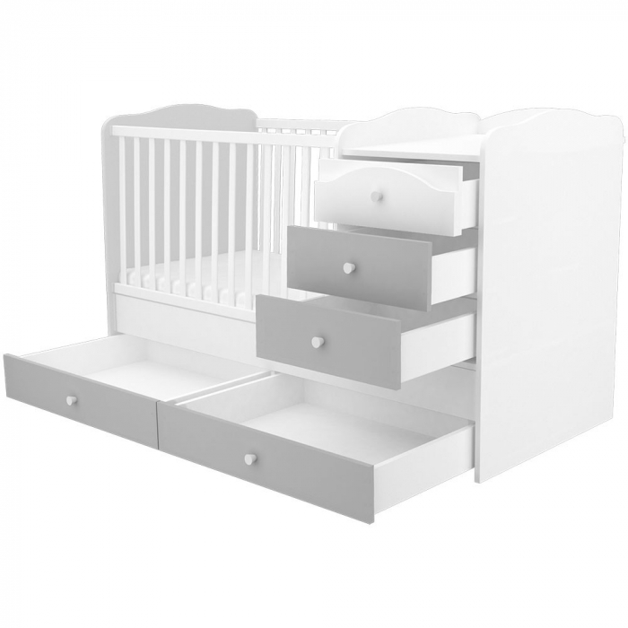 Patut copii transformabil din lemn cu 5 sertare Hubners Patrik Maxi Kombi 120x70 cm alb grafit [2]