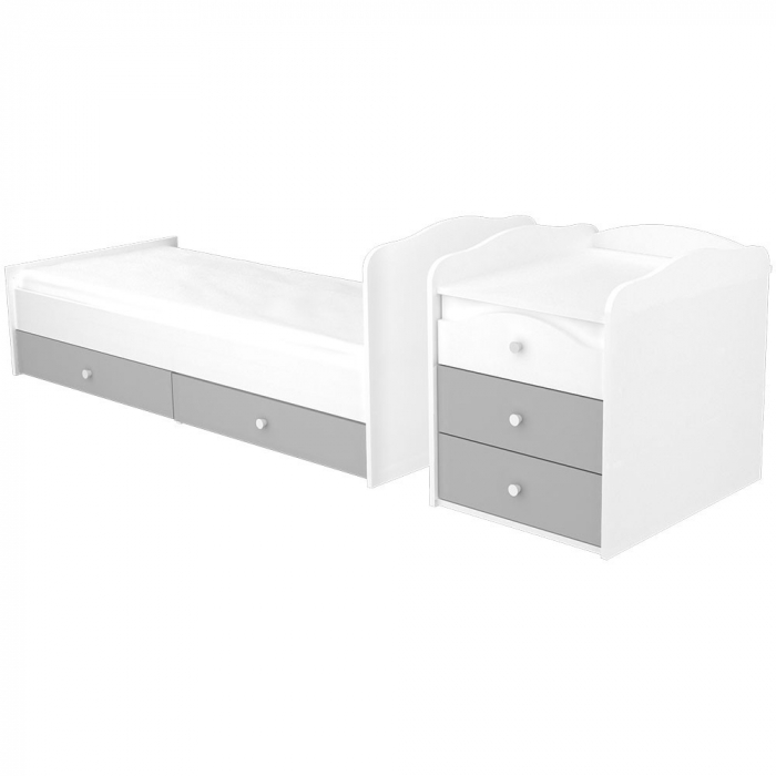 Patut copii transformabil din lemn cu 5 sertare Hubners Patrik Maxi Kombi 120x70 cm alb grafit [4]