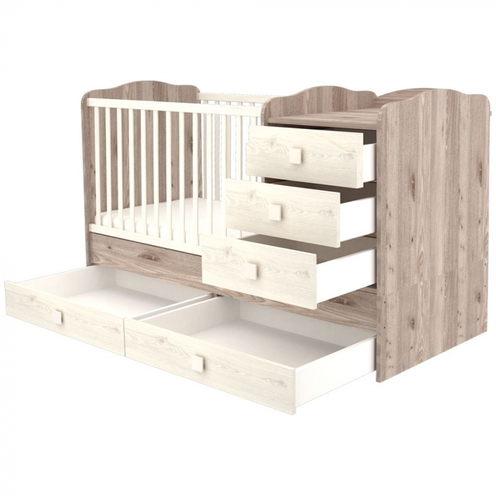 Patut copii transformabil din lemn cu 5 sertare Hubners Sofia Maxi Kombi 120x70 cm crem nisip [2]