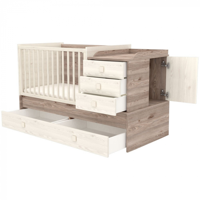 Patut copii transformabil din lemn cu 5 sertare Hubners Sofia Multi Kombi 120x70 cm crem nisip [3]