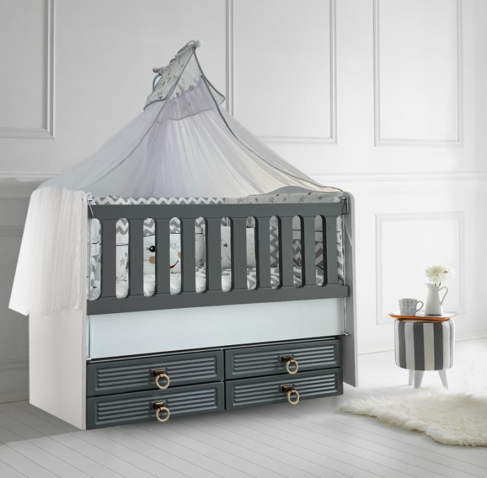 Patut cu leganare si lat. culisabila MyKids Olivia Alb Gri 130x70 [2]