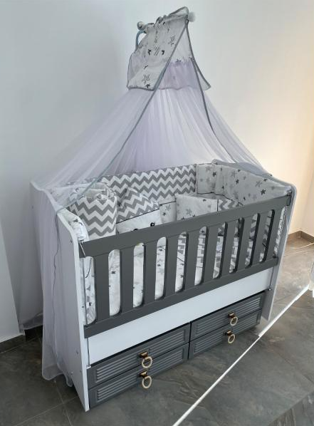 Patut cu leganare si lat. culisabila MyKids Olivia Alb Gri 130x70 [4]