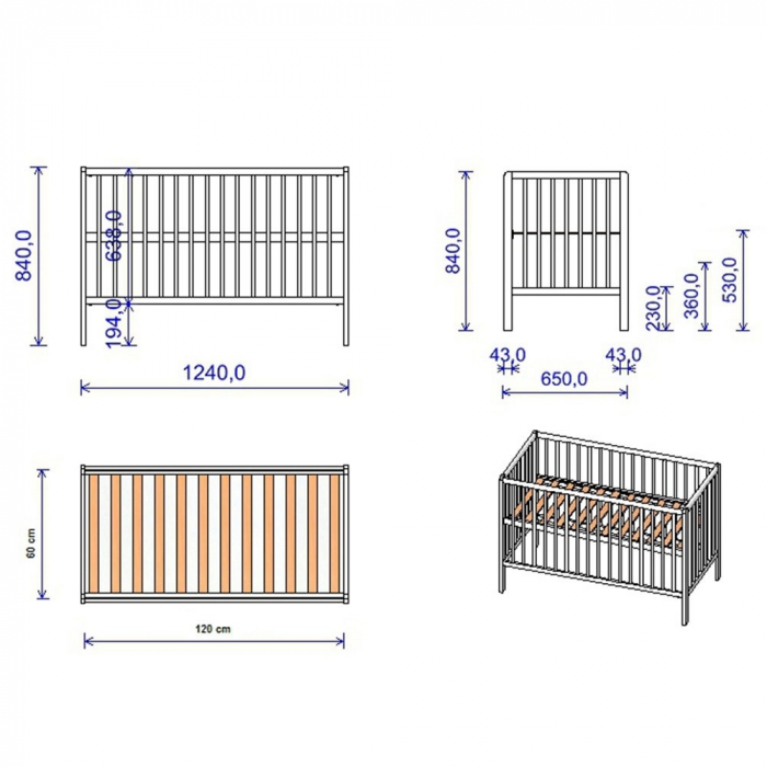 Patut copii din lemn HBN Dominic 120x60 cm alb cu sertar [2]