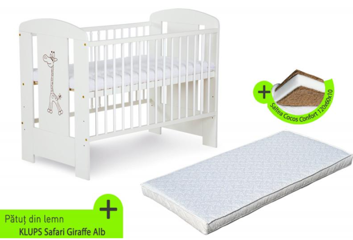 Patut KLUPS Safari Giraffe Alb + Saltea 10 Mykids Confort II [1]