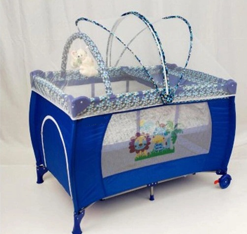 Patut pliabil, 2 in 1, 120x60cm, 2 nivele, albastru [2]