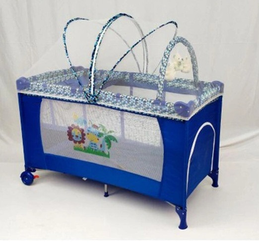 Patut pliabil, 2 in 1, 120x60cm, 2 nivele, albastru [3]