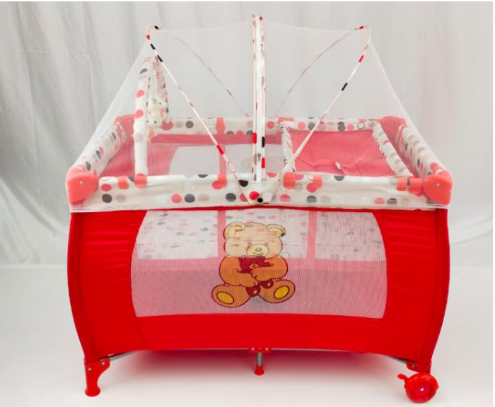 Patut pliabil, 2 in 1, 120x60cm, 2 nivele, Rosu [2]