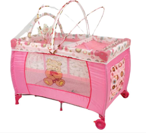 Patut pliabil, 2 in 1, 120x60cm, 2 nivele, roz [3]