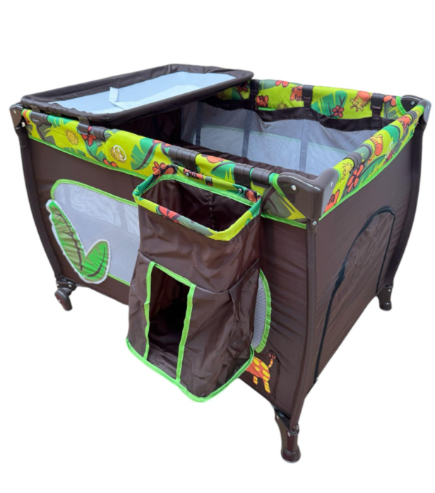 Patut pliabil, cu 2 nivele, masa de infasat si sac colector, bej verde [7]